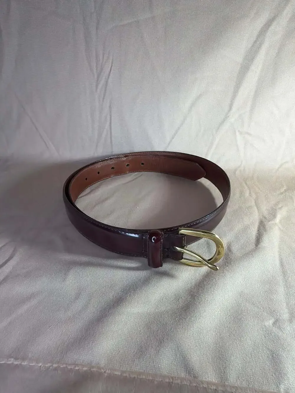 Coach Burgundy Patent Leather Belt with Brass Buckle